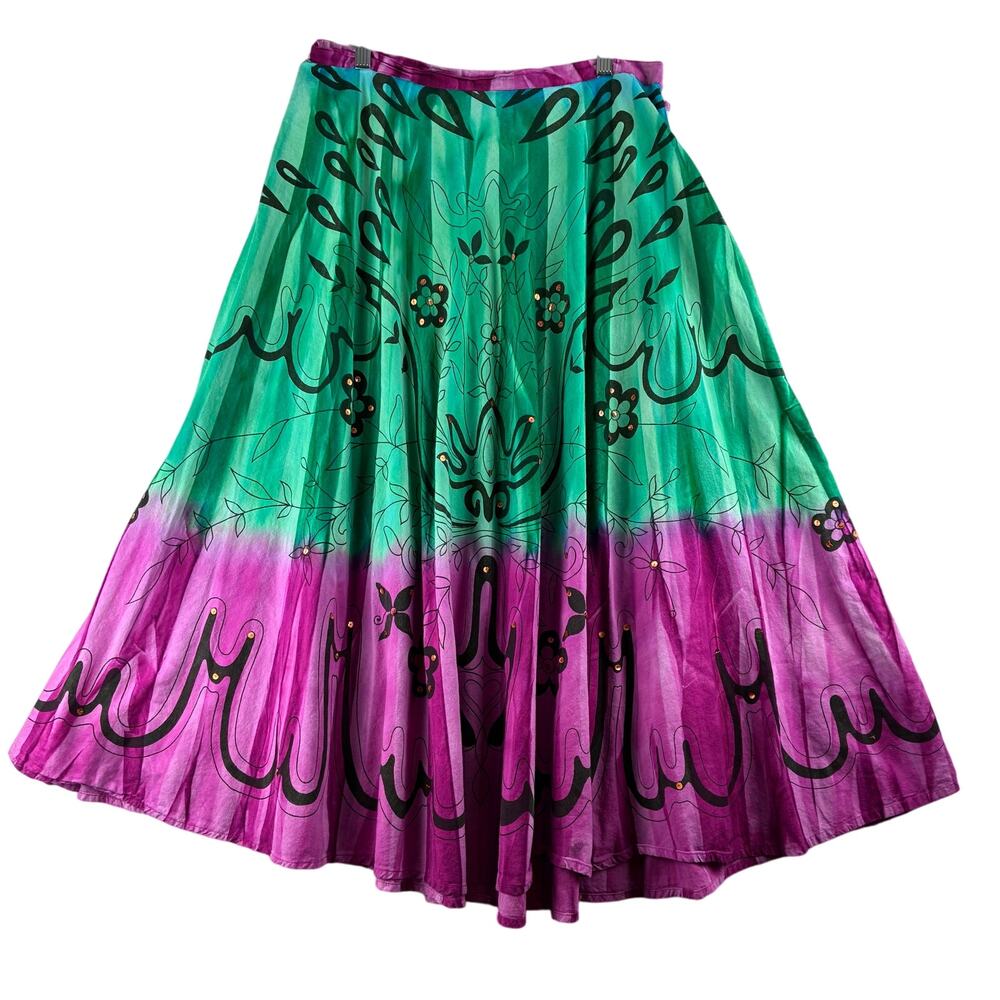 Mix Nouveau Boho Hippi Skirt Women's XL Tie Dye 100% Cotton Sequin Peasant READ